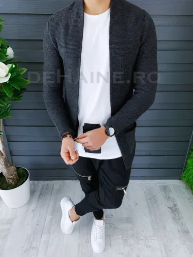 Cardigan barbati gri inchis slim fit ZR T3598 50-5